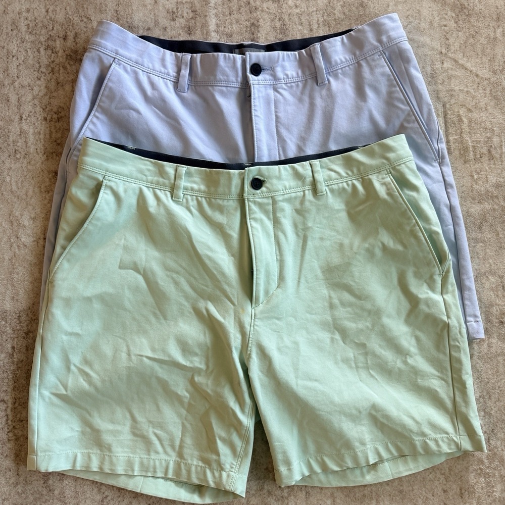 Lot 2 VRST Men's Size 38 Easy Waist Long Drive 7" Golf Chino Shorts Blue Green